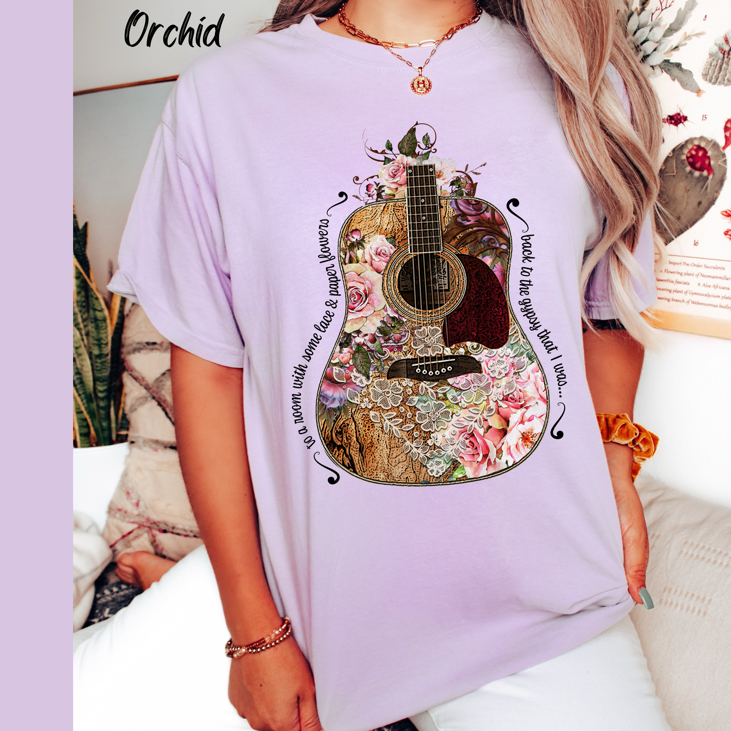 Gypsy T shirt Hippie Tee Floral Guitar 70's Classic Rock Tee  Birthday Gift Unisex Garment-Dyed Comfort Colors T-shirt