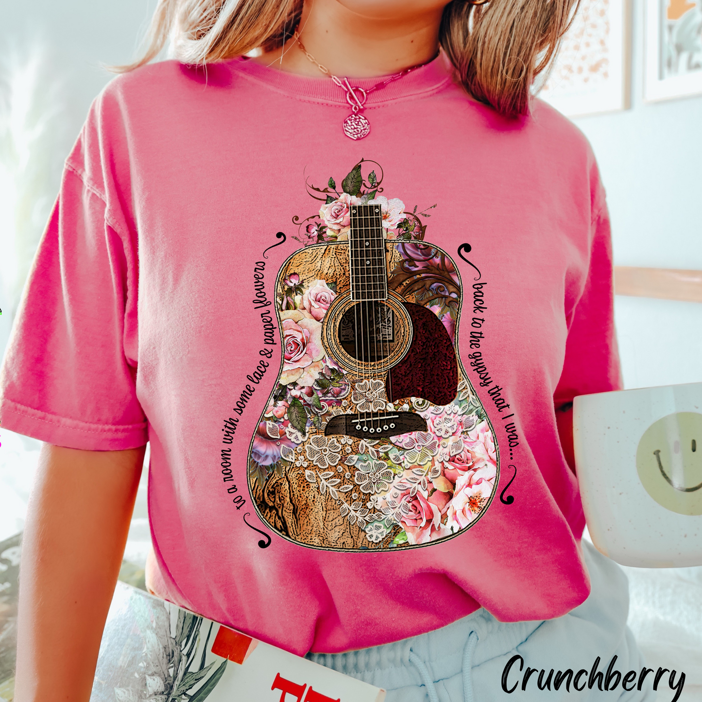 Gypsy T shirt Hippie Tee Floral Guitar 70's Classic Rock Tee  Birthday Gift Unisex Garment-Dyed Comfort Colors T-shirt