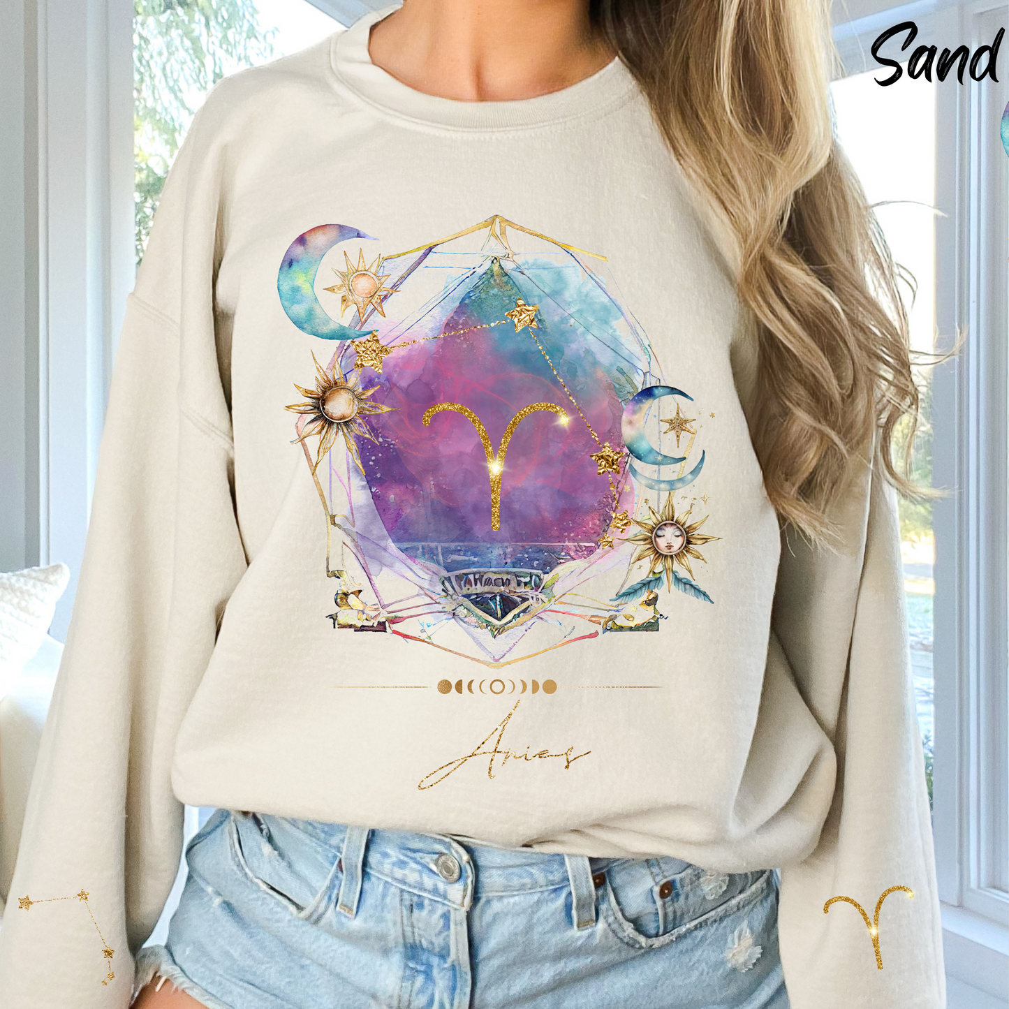 Aries Sweatshirt Aries Gift Astrology Sweatshirt Vintage Aries Zodiac Shirt Retro Boho Celestial Sweatshirt Aries Birthday Horoscope Gifts