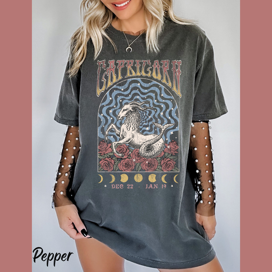 Capricorn Shirt Trendy Zodiac Comfort Colors Graphic T shirt Astrology Tee Gift For Her Unisex Tee Hippie Vintage Capricorn Birthday
