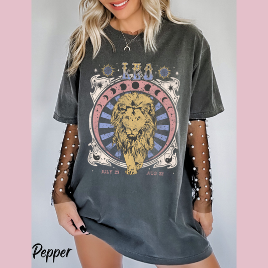 Leo Shirt Zodiac Vintage Hippie Comfort Colors Shirt Celestial Leo Birthday Gifts For Her  Astrology Women's Shirts Trendy