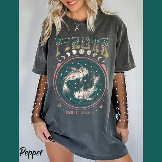 Zodiac Pisces Vintage Inspired Comfort Colors Tee Celestial T-shirt Astrology Tee  For Pisces Birthday