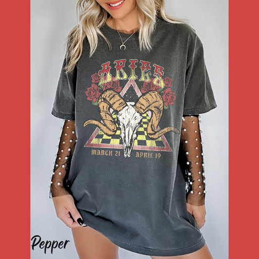 Aries Shirt Zodiac Comfort Color Celestial Tee Vintage Astrology T-shirt Hippie Tee Women's Shirt Trendy Aries Birthday Gift