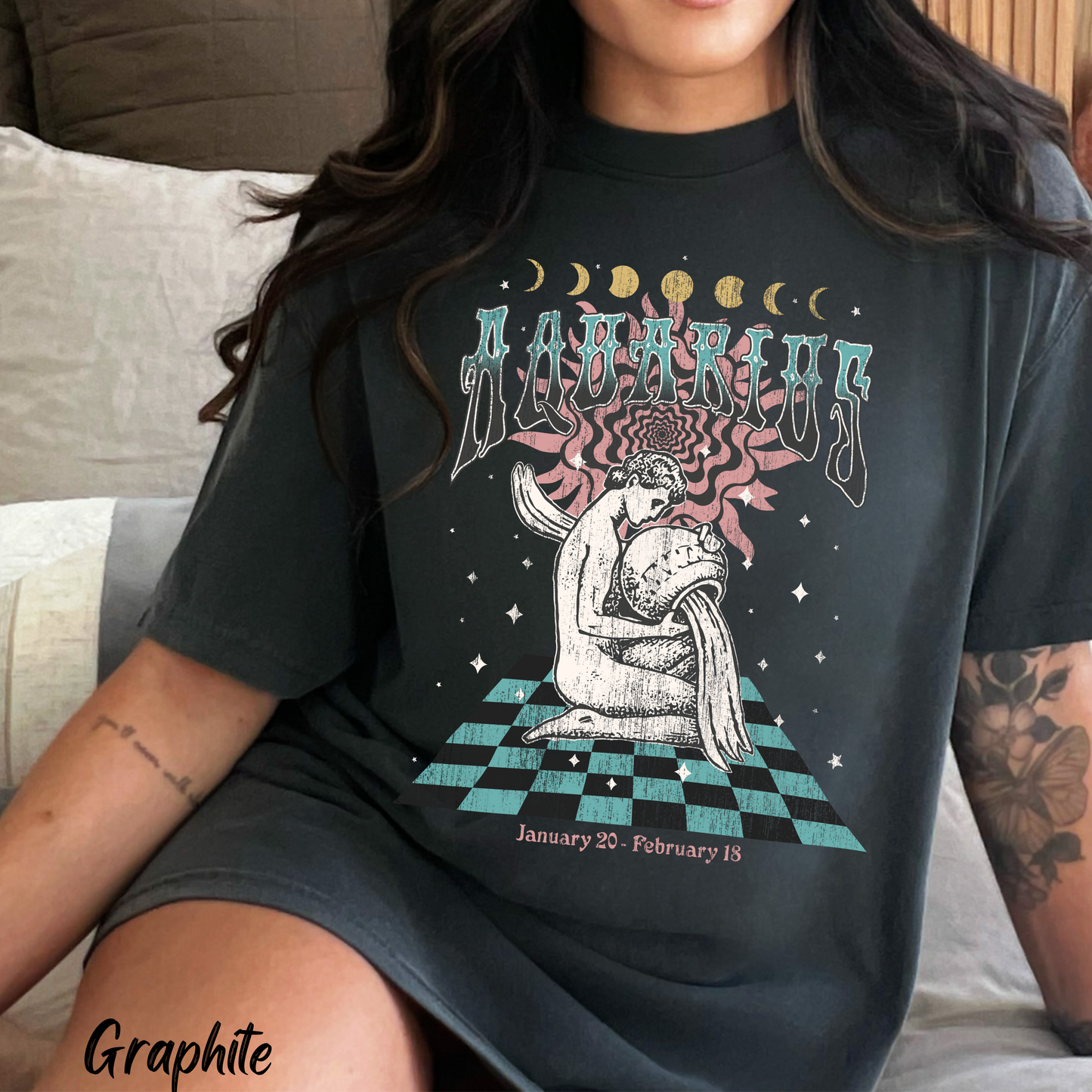 Aquarius Shirt Trendy Zodiac Comfort Colors  Graphic T shirt Astrology Tee Vintage Aquarius Birthday Gift