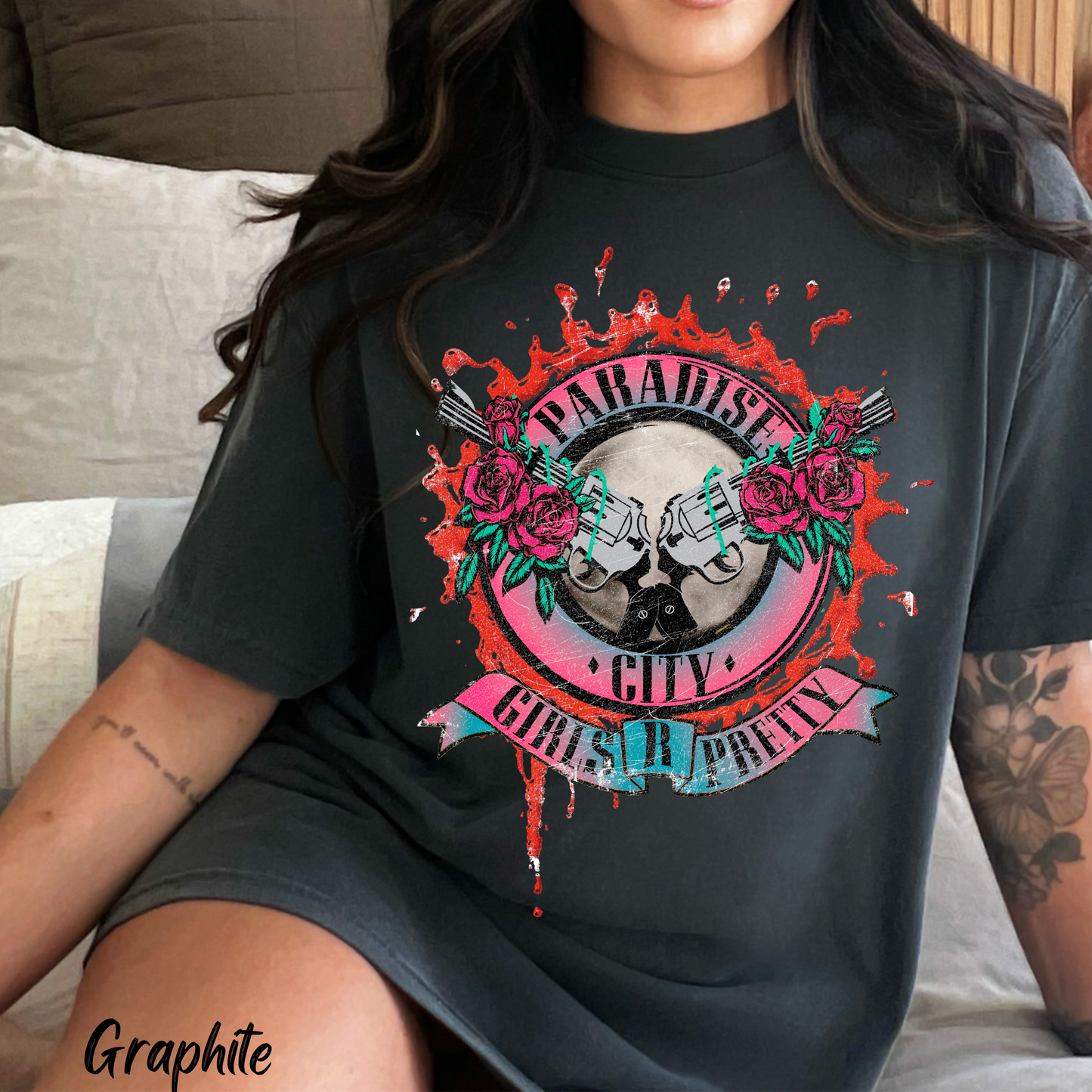 Paradise City Shirt 80s Graffiti Paint Retro Graphic Tee Comfort Color Shirt Concert Tee Trendy Festival Rocker T-shirt