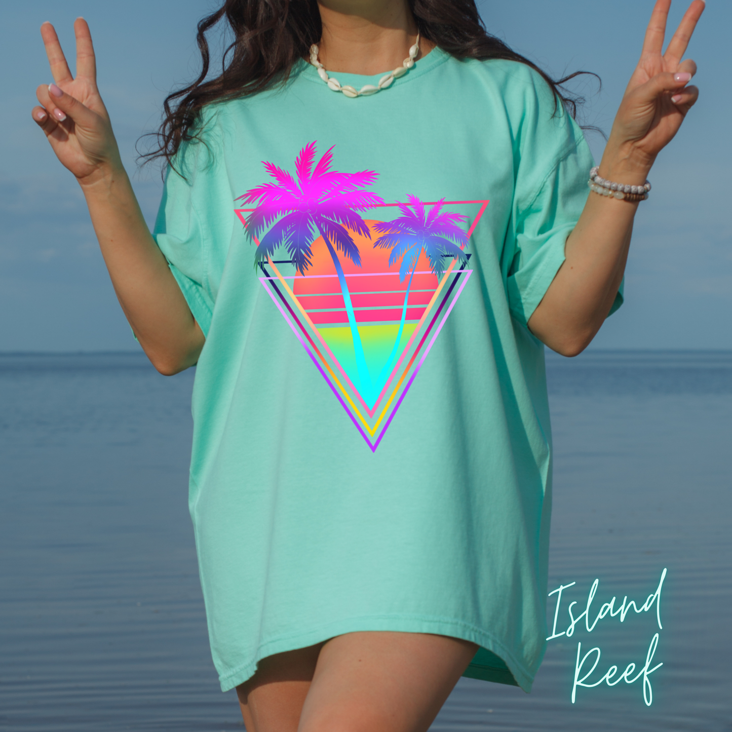 Neon Palm Trees T shirt Sunset tropical Beach Tee Unisex Garment-Dyed Comfort Colors T-shirt Retro 80's Graphic Tee