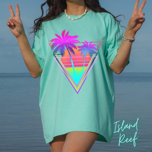 Neon Palm Trees T shirt Sunset tropical Beach Tee Unisex Garment-Dyed Comfort Colors T-shirt Retro 80's Graphic Tee