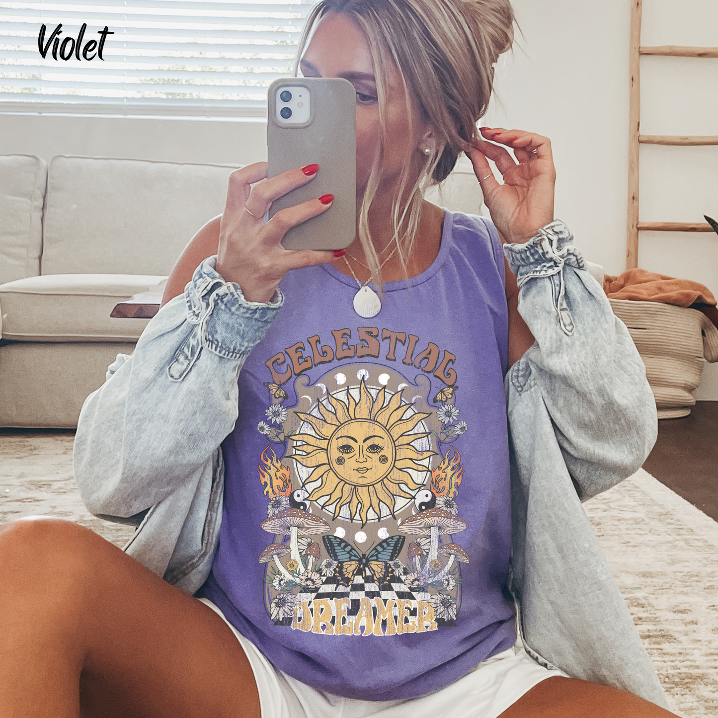 Celestial Dreamer Shirt Unisex Tank Top Comfort Colors Sun T-shirt Retro Vintage Graphic Tee