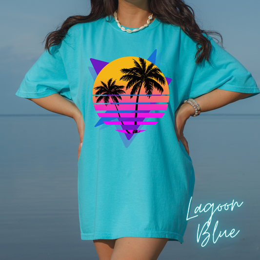 Neon Shirt Comfort Colors Shirt Retro 80's Palm Tree  Gifts For Her  Women Trendy Beach Vacation Tee Birthday Gift Teen