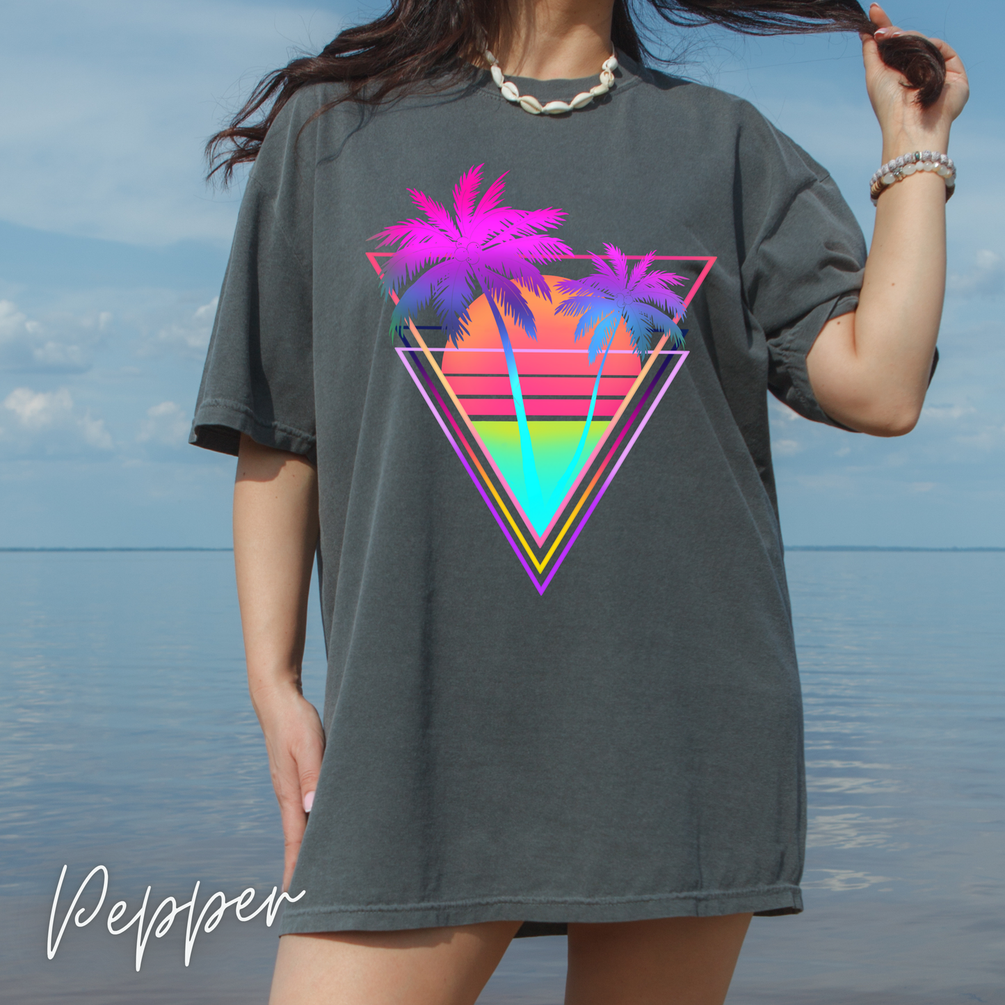 Neon Palm Trees T shirt Sunset tropical Beach Tee Unisex Garment-Dyed Comfort Colors T-shirt Retro 80's Graphic Tee
