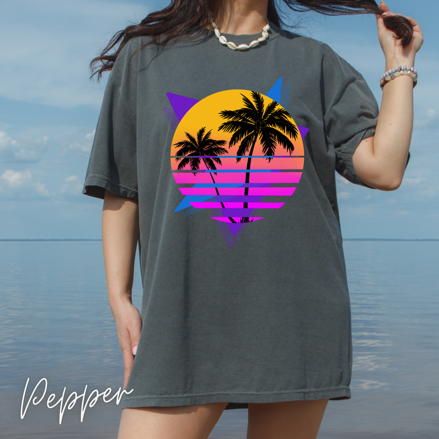 Neon Shirt Comfort Colors Shirt Retro 80's Palm Tree  Gifts For Her  Women Trendy Beach Vacation Tee Birthday Gift Teen