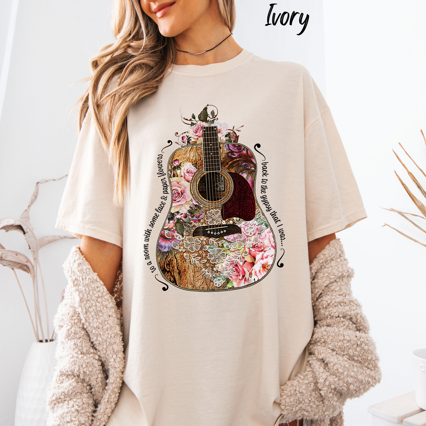Gypsy T shirt Hippie Tee Floral Guitar 70's Classic Rock Tee  Birthday Gift Unisex Garment-Dyed Comfort Colors T-shirt