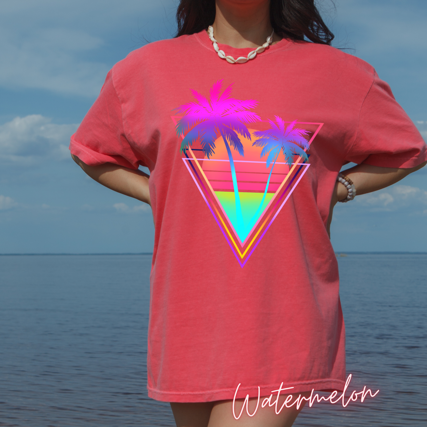 Neon Palm Trees T shirt Sunset tropical Beach Tee Unisex Garment-Dyed Comfort Colors T-shirt Retro 80's Graphic Tee