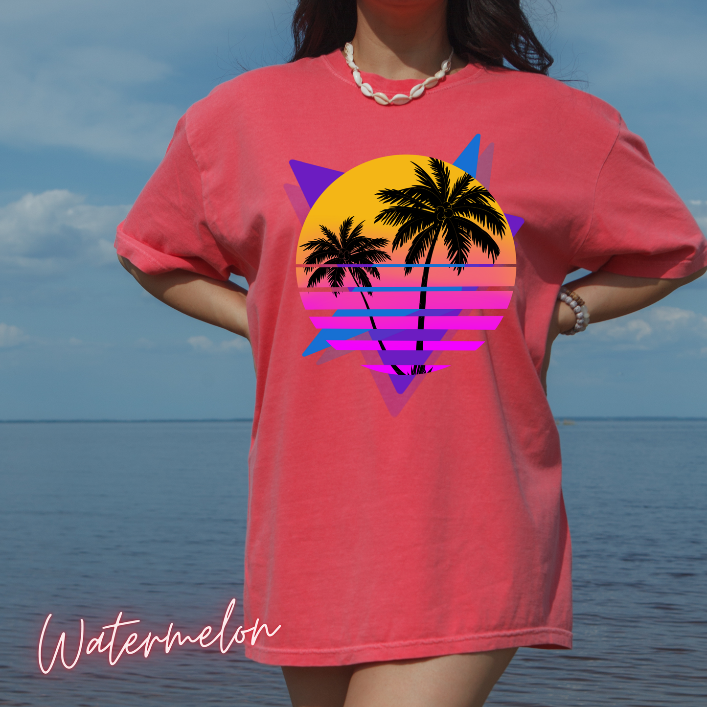 Neon Shirt Comfort Colors Shirt Retro 80's Palm Tree  Gifts For Her  Women Trendy Beach Vacation Tee Birthday Gift Teen