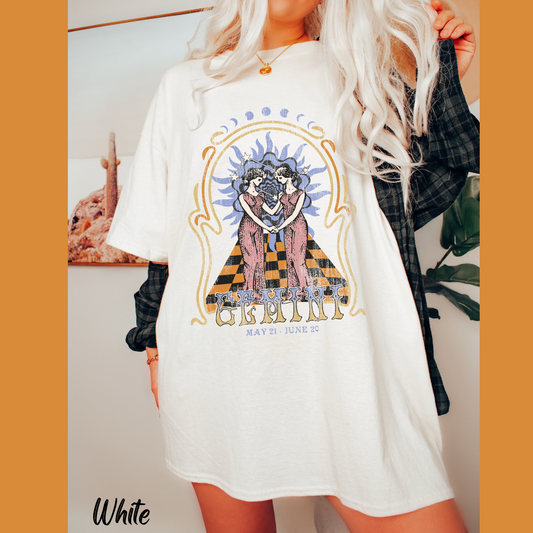 Gemini Shirt Zodiac Comfort Color Celestial Tee Oversized Vintage Astrology t shirt Hippie Tee Women's Shirt Trendy Gemini Birthday