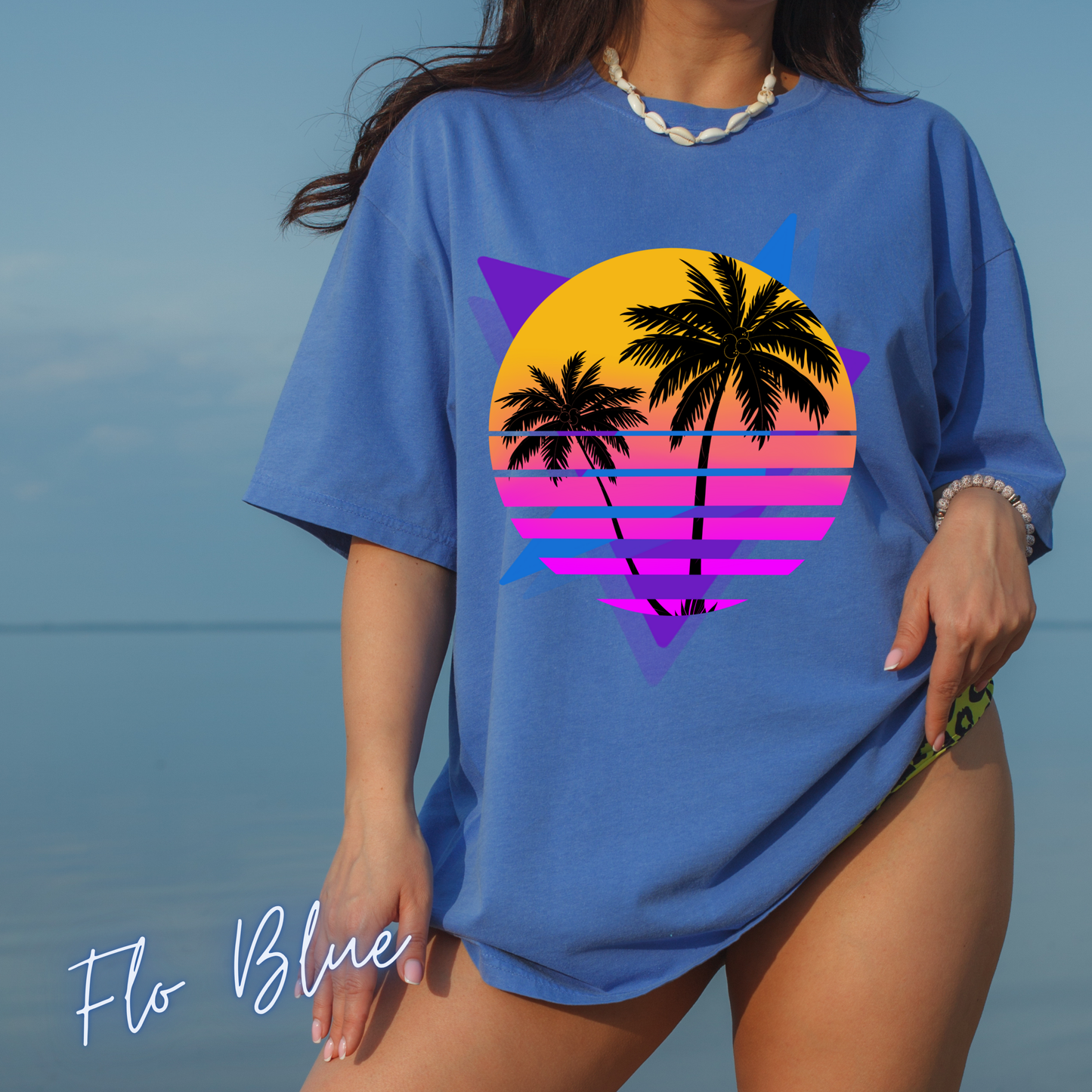 Neon Shirt Comfort Colors Shirt Retro 80's Palm Tree  Gifts For Her  Women Trendy Beach Vacation Tee Birthday Gift Teen
