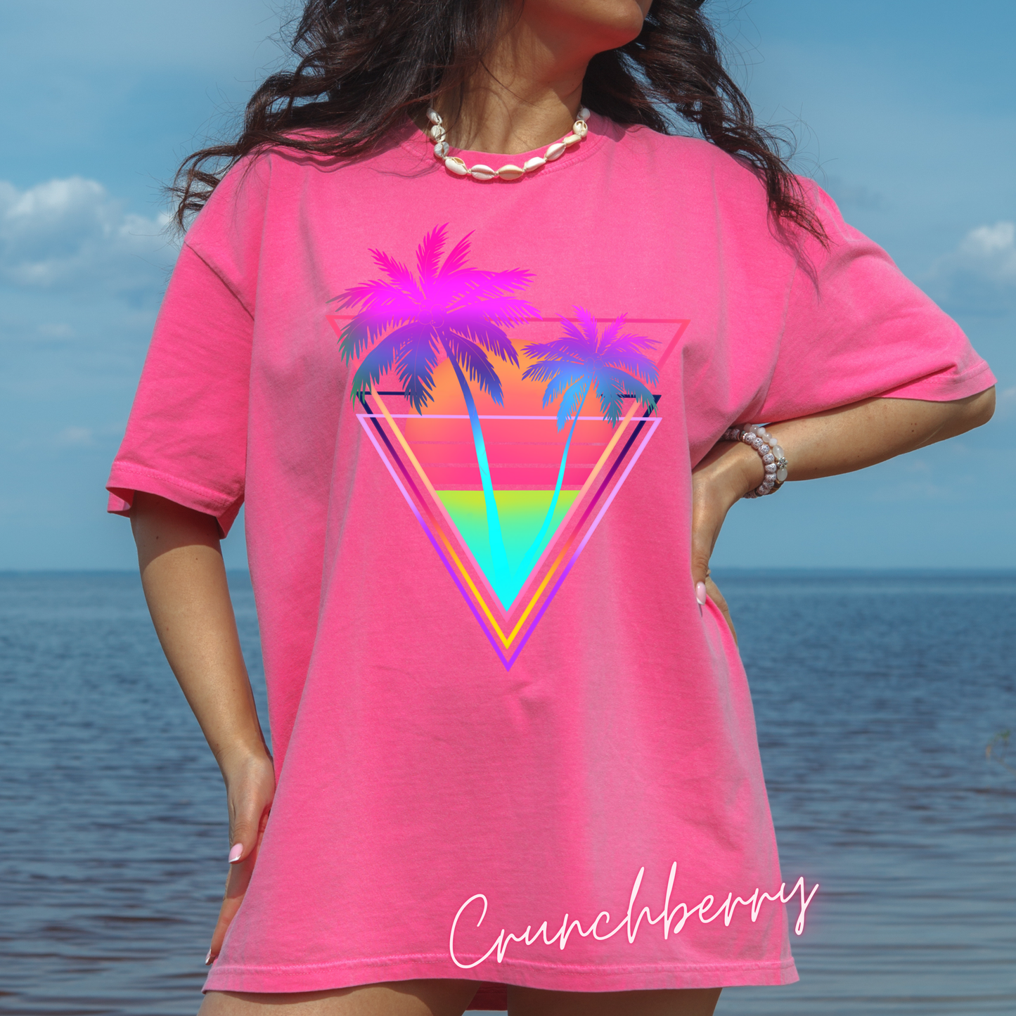 Neon Palm Trees T shirt Sunset tropical Beach Tee Unisex Garment-Dyed Comfort Colors T-shirt Retro 80's Graphic Tee