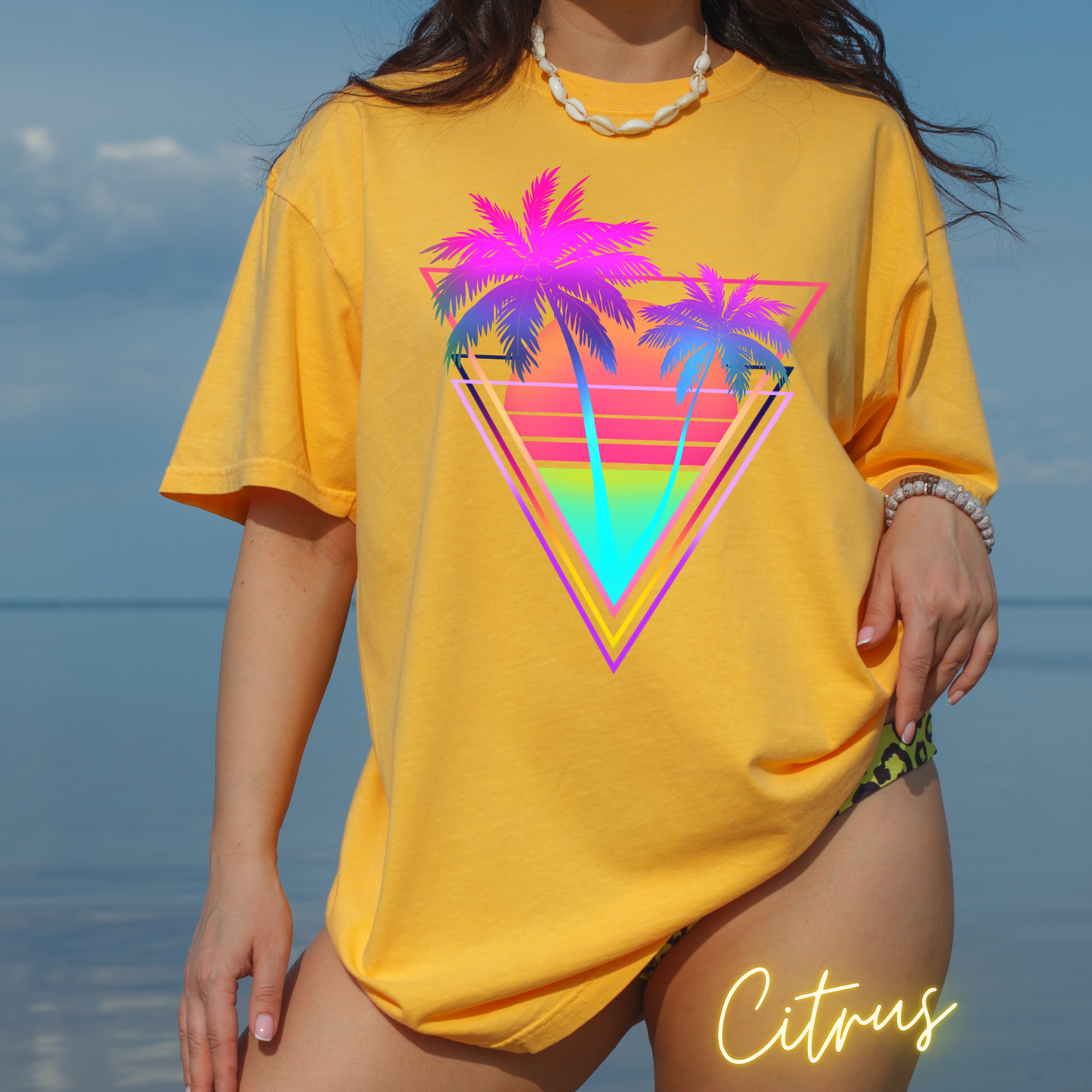 Neon Palm Trees T shirt Sunset tropical Beach Tee Unisex Garment-Dyed Comfort Colors T-shirt Retro 80's Graphic Tee