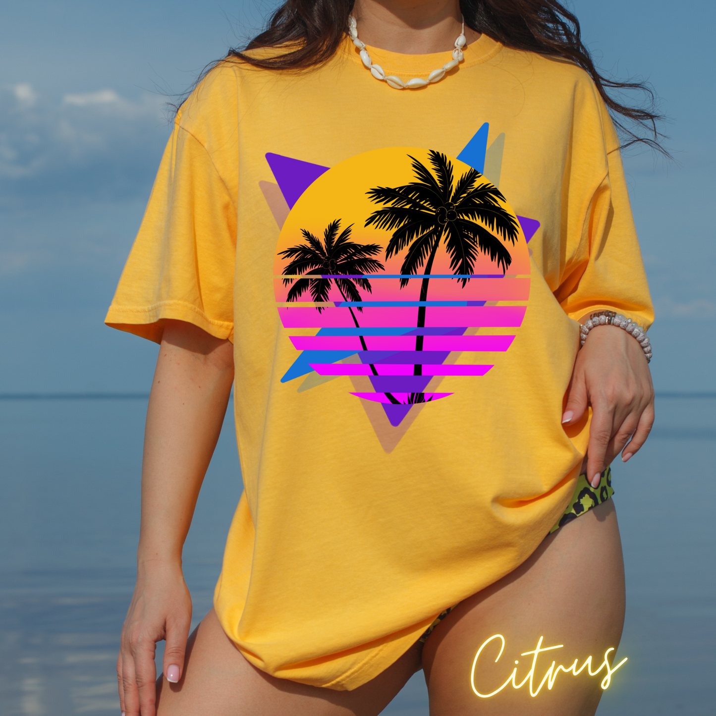 Neon Shirt Comfort Colors Shirt Retro 80's Palm Tree  Gifts For Her  Women Trendy Beach Vacation Tee Birthday Gift Teen