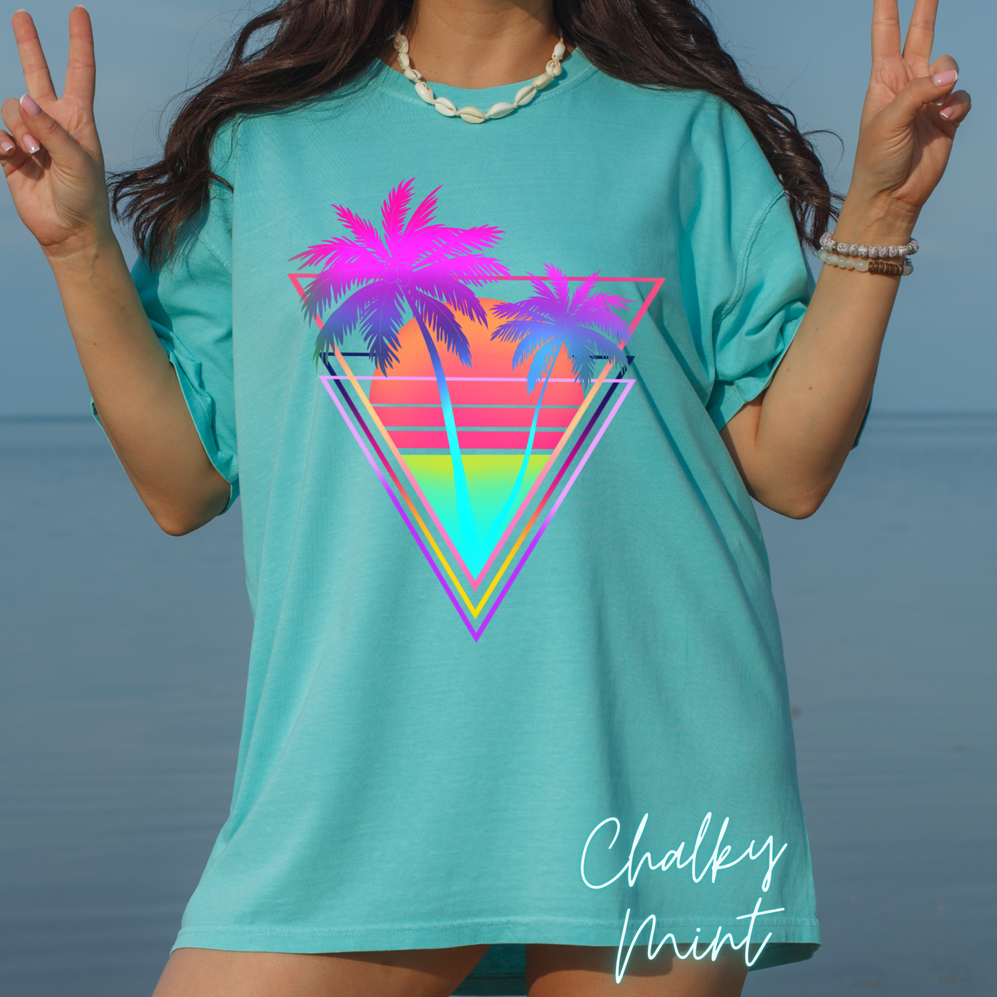 Neon Palm Trees T shirt Sunset tropical Beach Tee Unisex Garment-Dyed Comfort Colors T-shirt Retro 80's Graphic Tee