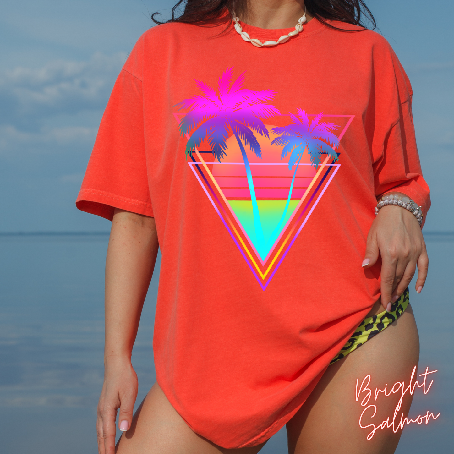 Neon Palm Trees T shirt Sunset tropical Beach Tee Unisex Garment-Dyed Comfort Colors T-shirt Retro 80's Graphic Tee