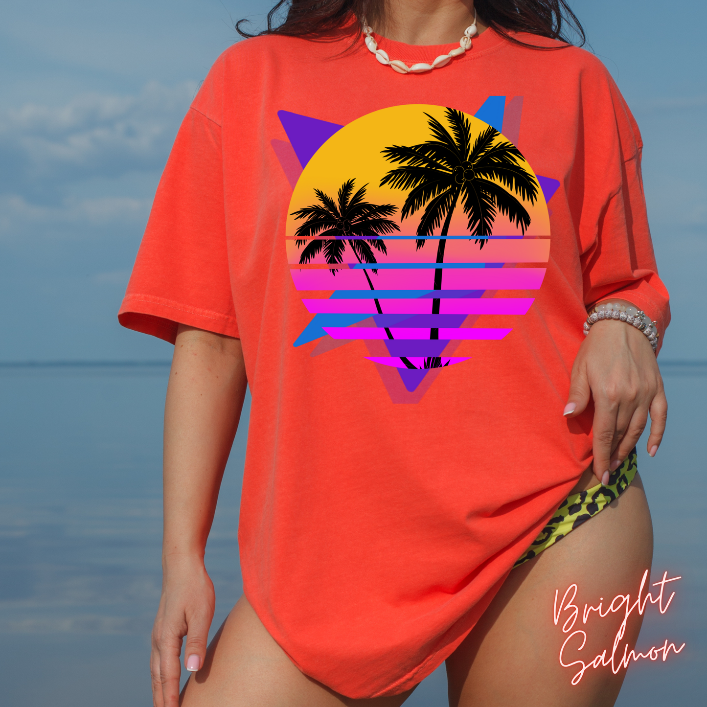 Neon Shirt Comfort Colors Shirt Retro 80's Palm Tree  Gifts For Her  Women Trendy Beach Vacation Tee Birthday Gift Teen