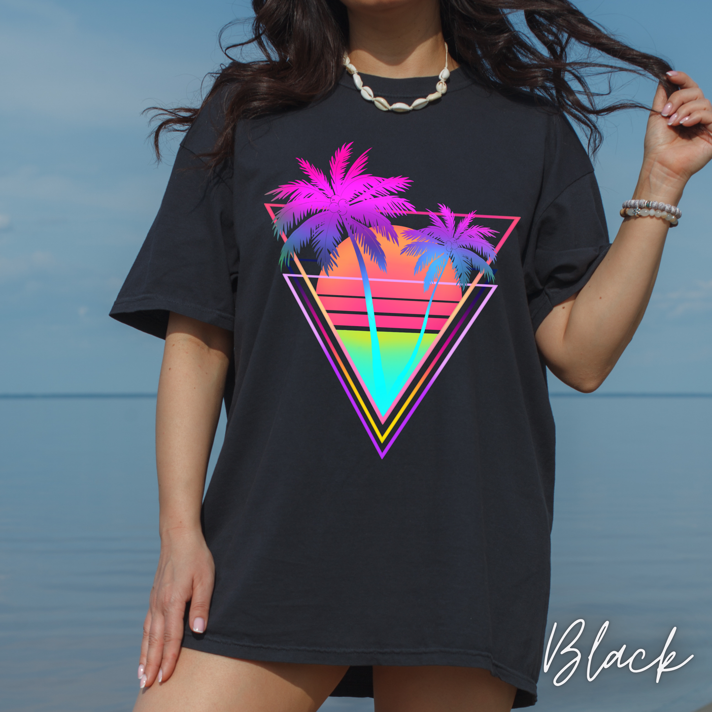 Neon Palm Trees T shirt Sunset tropical Beach Tee Unisex Garment-Dyed Comfort Colors T-shirt Retro 80's Graphic Tee