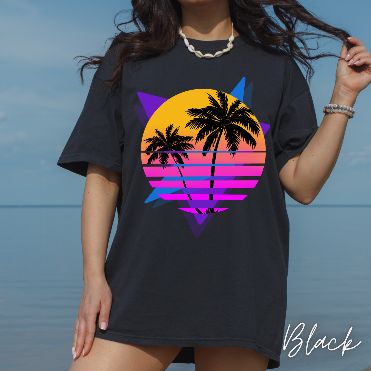 Neon Shirt Comfort Colors Shirt Retro 80's Palm Tree  Gifts For Her  Women Trendy Beach Vacation Tee Birthday Gift Teen
