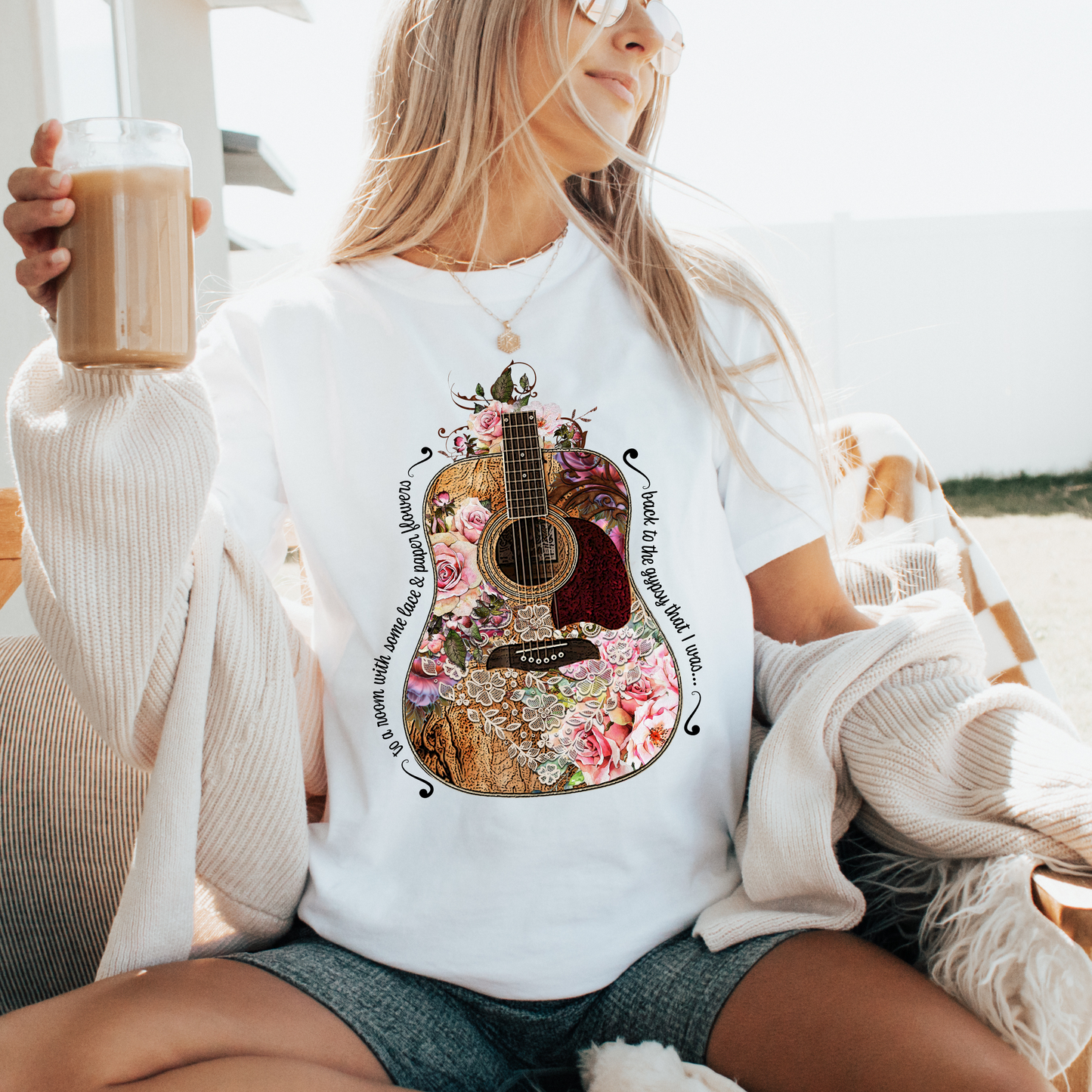 Gypsy T shirt Hippie Tee Floral Guitar 70's Classic Rock Tee  Birthday Gift Unisex Garment-Dyed Comfort Colors T-shirt