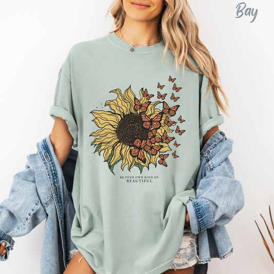 Sunflower Shirt Butterflies Tee Vintage Inspired Comfort Colors Tee Festival Beach Shirt Hippie Boho Floral Tee