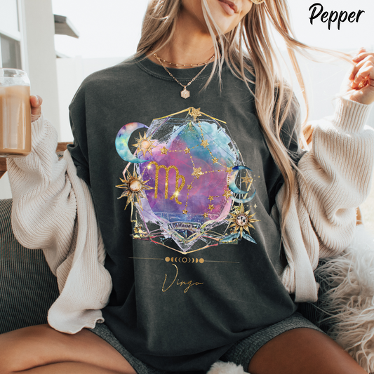 Virgo Shirt Vintage Comfort Colors Tee Celestial Virgo Birthday Gift Zodiac Signs Gift Graphic Tee Astrology Tshirt Whimsical Hippie Clothes