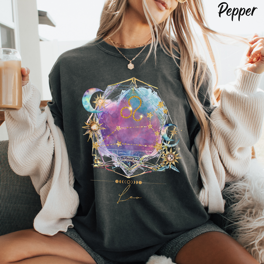 Zodiac Leo Shirt Vintage Comfort Colors Tee Celestial Leo Birthday Gift Graphic Tee Astrology T shirt Whimsical Hippie Clothes