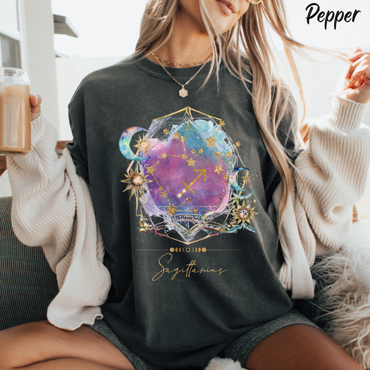Zodiac Sagittarius Shirt Vintage ComfortColors Tee Celestial Sagittarius Birthday Gift Graphic Tee Astrology Tshirt Whimsical Hippie Clothes