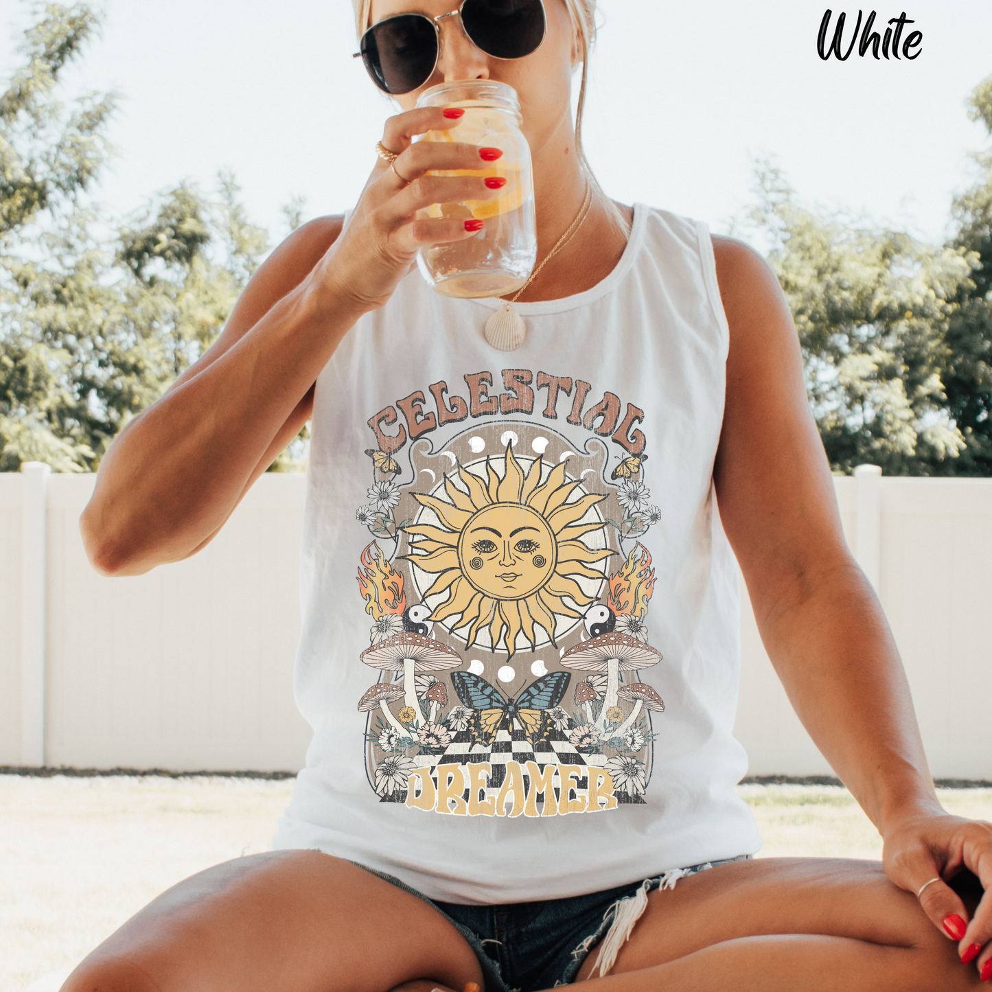 Celestial Dreamer Shirt Unisex Tank Top Comfort Colors Sun T-shirt Retro Vintage Graphic Tee
