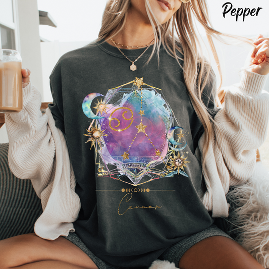 Zodiac Cancer Shirt Vintage Comfort Colors Tee Celestial Cancer Birthday Gift Graphic Tee Astrology T shirt Whimsical Hippie Clothes