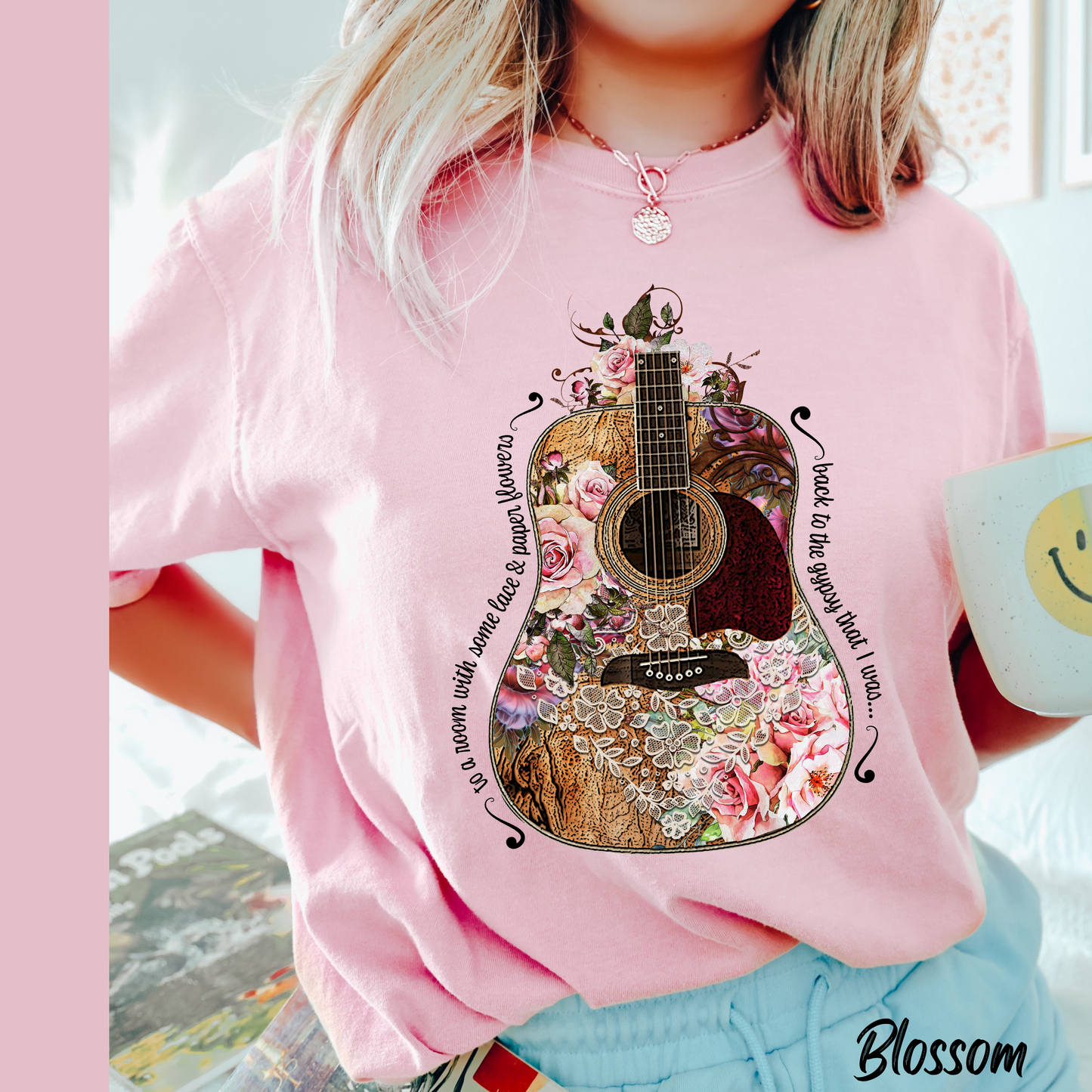 Gypsy T shirt Hippie Tee Floral Guitar 70's Classic Rock Tee  Birthday Gift Unisex Garment-Dyed Comfort Colors T-shirt