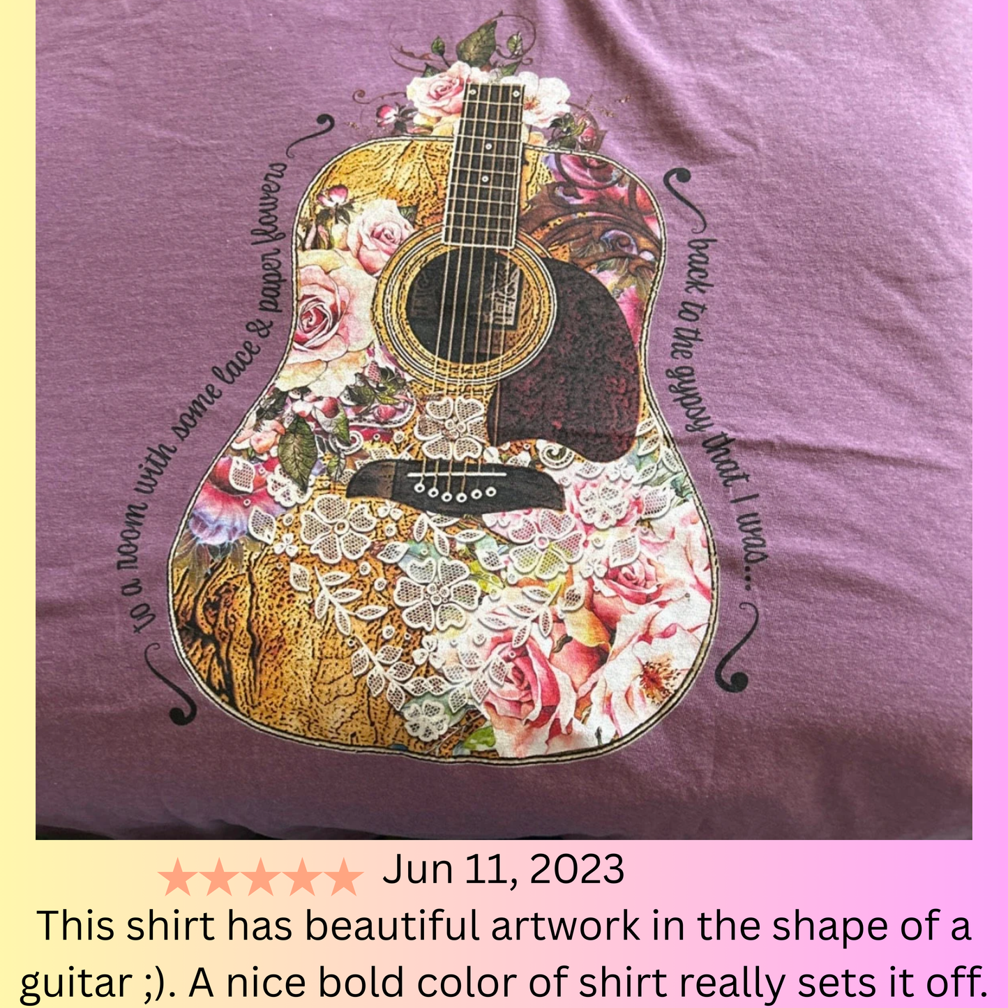 Gypsy T shirt Hippie Tee Floral Guitar 70's Classic Rock Tee  Birthday Gift Unisex Garment-Dyed Comfort Colors T-shirt