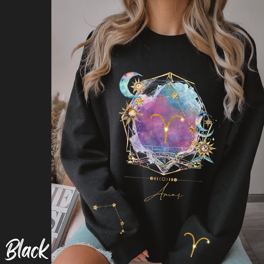 Aries Sweatshirt Aries Gift Astrology Sweatshirt Vintage Aries Zodiac Shirt Retro Boho Celestial Sweatshirt Aries Birthday Horoscope Gifts