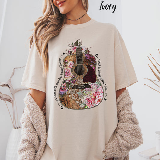 Gypsy T shirt Hippie Tee Floral Guitar 70's Classic Rock Tee  Birthday Gift Unisex Garment-Dyed Comfort Colors T-shirt